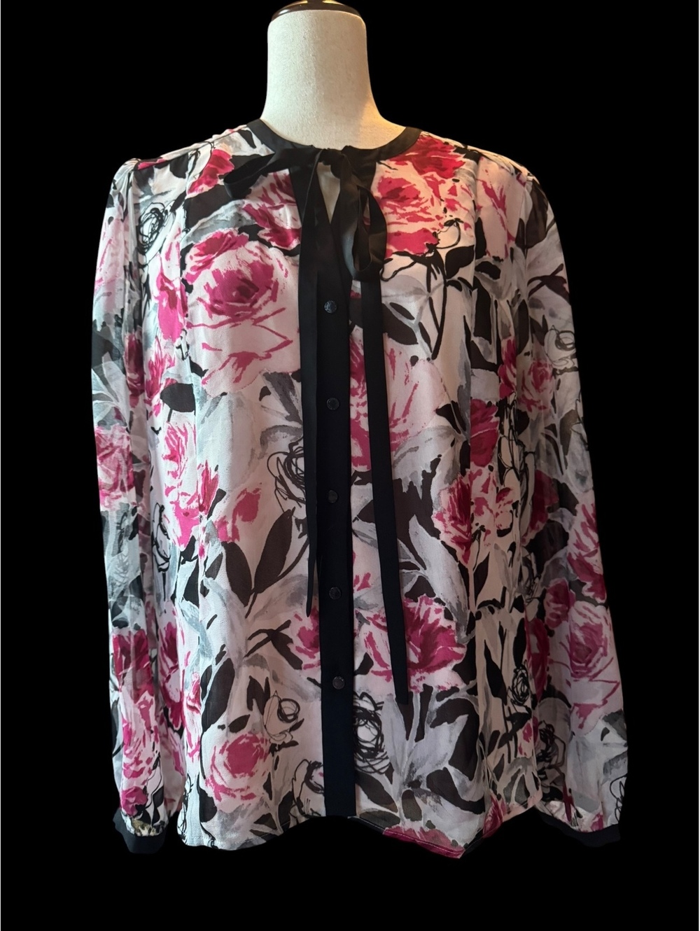 Karl Lagerfeld Paris Floral Print Button-Up Blouse L